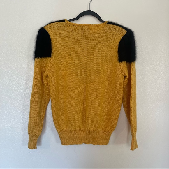 Vintage 80s Wool & Rabbit Hair Yellow and Black Sweater Size L - Picture 2 of 10